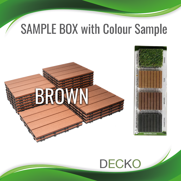 SAMPLE BOX with attached Color Samples and FULL REFUND for product returned - select colour - DECKO Premium Decking Tiles - Price/box- 1 box/address